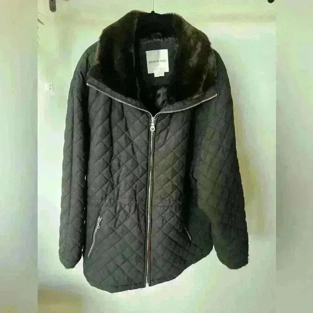 Andrew Marc Quilted Jacket with Faux Fur Collar - Picture 1 of 4